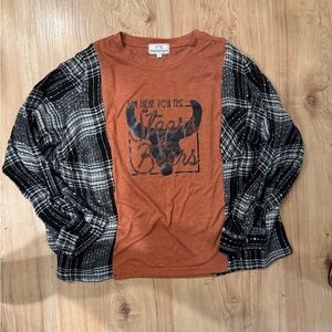 Upcycled steers and beers flannel size M/L (oversized)
